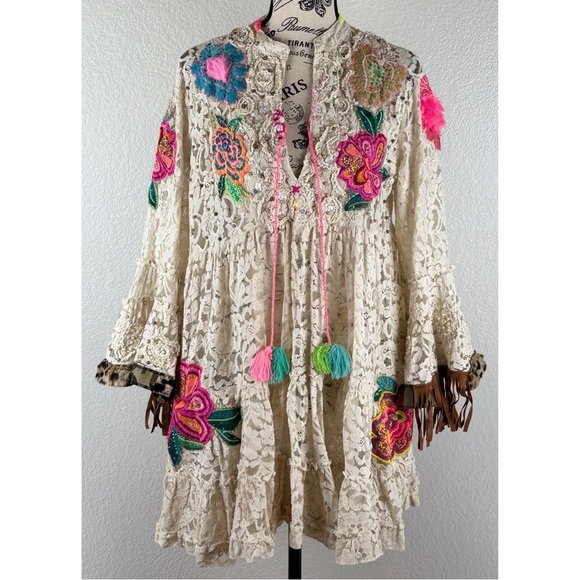 Antica Sartoria by Giacoo Cinque Lace Embroidered Coverup Dress, ONE SIZE - Picture 3 of 12